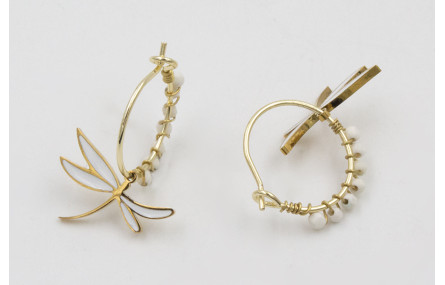 Pendientes acero inoxidable aro con libelula esmal