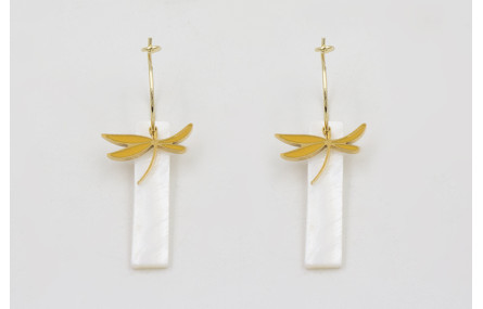 Pendientes acero inoxidable aro con libelula esmal