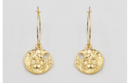 Pendientes ORO 18K-3 micras aro con medalla cangre