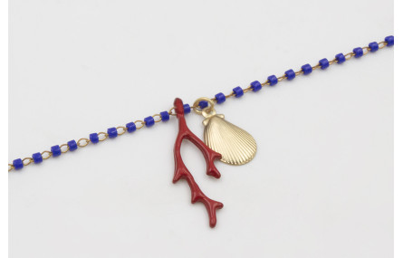Pulsera cadena miyuki azulona con colgante concha