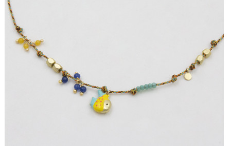 Collar hilo micro driza rosa,azul y dorado con nud