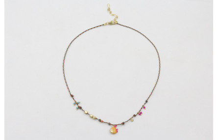 Collar hilo micro driza azul,rojo y dorado con nud