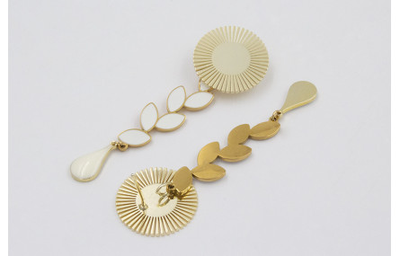 Pendientes acero inoxidable perno sol oro con colg