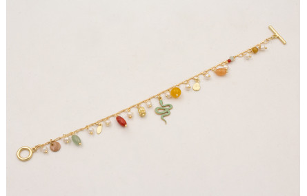 Pulsera cadena medio eslabón dorado mate con colga