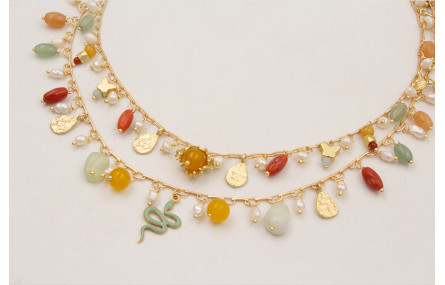 Collar doble de cadena medio eslabón dorado mate c