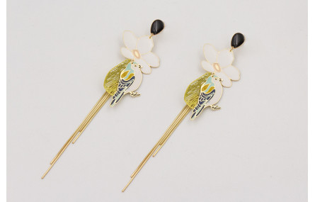 Pendientes perno gota esmaltada negra con flor pla