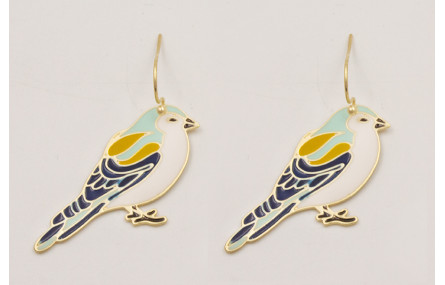 Pendientes gancho sencillo dorado mate con pájaro 