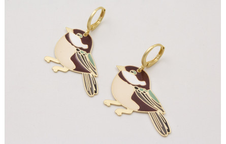 Pendientes cierre seguridad dorado mate con pájaro