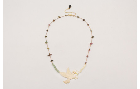 Collar cadena chips de turmaline verdes-rosas con 