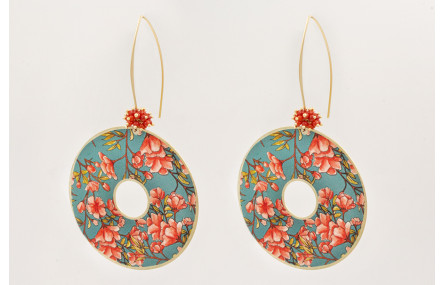 Pendientes V dorado mate con burruño coralitos y d