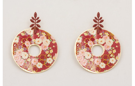 Pendientes perno pétalos esmaltados granate con di