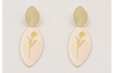 Pendientes perno ovalo dorado mate con colgante ov