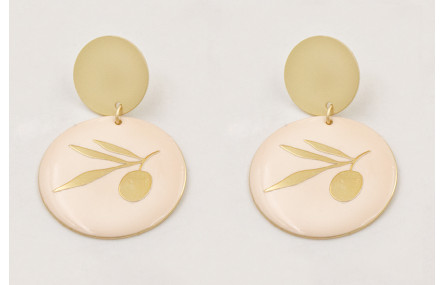 Pendientes perno disco dorado mate con colgante di