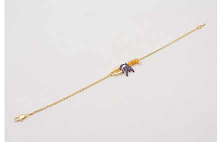 Pulsera cadena con concha dorada,hoja esmaltada az