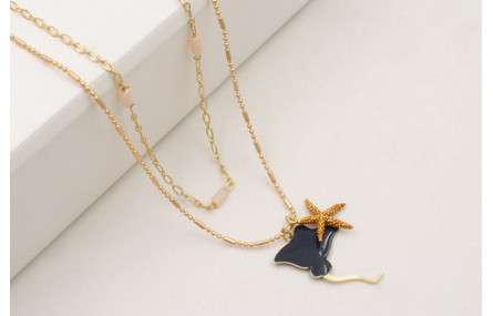 Collar doble con manta raya azul oscuro y estrella