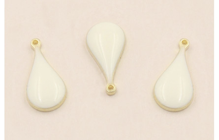 Colgante Acero Inox. Gota  14*6mm esmalte Blanca