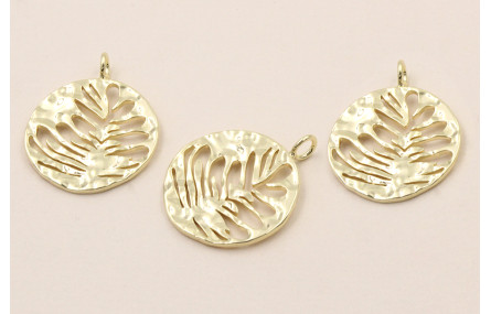 Acero Inox.Colgante Chapa hojas labradas 16mm Oro
