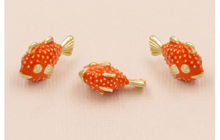 Colgante Pez Globo 20*13mm esmalte Coral Oro Mate