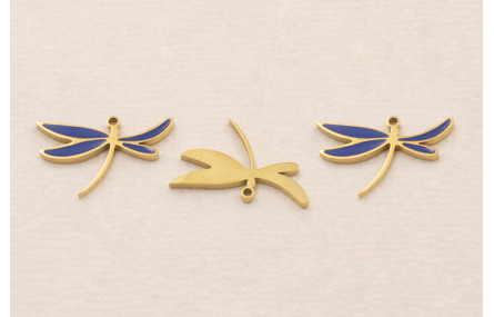 Cuenta Libélula 17*11mm Acero Inox. Azul y Oro