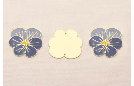 Pieza Flor Plana Dorado Mate 30  Azules y amarillo