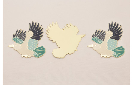 Pieza Pájaro Alas verdes 55*55 Oro Mate y Esmalte