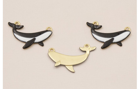 Colgante Ballena Oro Mate 25*10 Blanco y Negro