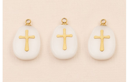 Cruz Acero Inox. Sobre pastilla de Resina 14*11