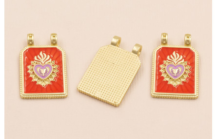 Medalla Sagrado Corazón 30*17 Naranja y Lila