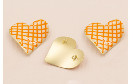 Colgante Corazón 30*30 Beige y Cuadros Naranjas