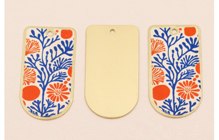 Pieza 50*25 Oro mate  Corales Rojos y Azules