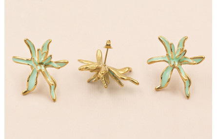 Pendiente Acero Inox. Flor Irregular 32*25 verde