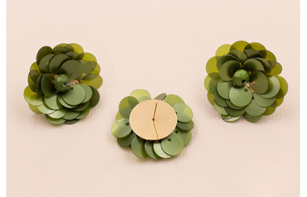 Pendiente Flor Lentejuela 30mm diametro Verde Mate