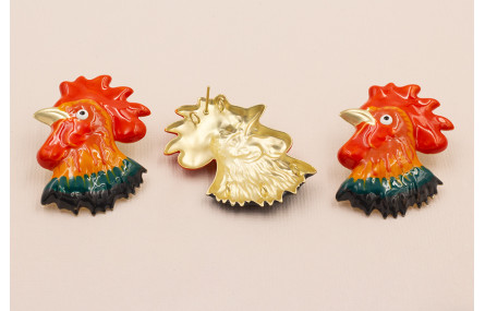 Pareja Pendientes Cabeza Gallina esmaltada 40*30mm