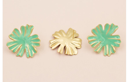 Pendiente Flor Oro Mate esmalte Turquesa 33mm diam