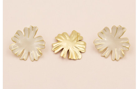Pendiente Flor Oro Mate esmalte Beige 33mm diam