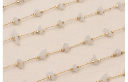 Cadena Dorado Mate Cuarzo Blanco 4-5mm