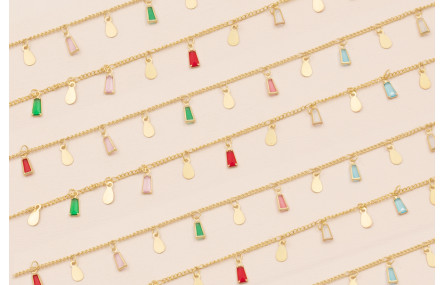 Cadena Oro Mate colgantes cristal multicolor 10mm