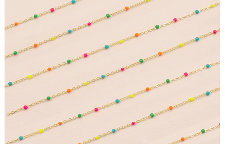 Cadena 1mm Oro con Esmaltes de 2mm Multicolor
