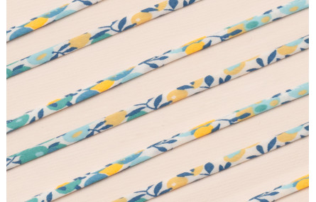 Lazo 4mm Liberty Flores Azul, Turquesa y Fluor