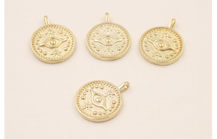 Medalla Ojo Turco de 15*2mm Baño Oro 18K-3 micras