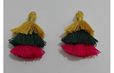 Pompon triple Amarillo+verde+fuxia