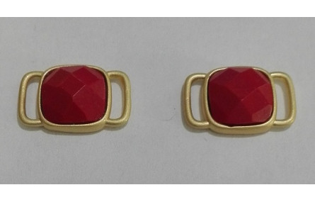 Piedra jade cuadrada 11mm Roja en metal Oro Mate