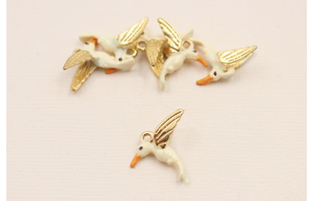 Cuenta Colibri 15*19mm esmalte Blanco pico naranja