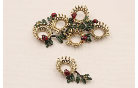 Pieza Floral para cabujón Esmalte verde y Rojo