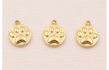 Cuenta Disco Huella Perro Acero Inox 316L 8mm Oro