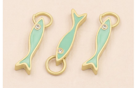 Colgante Pez esmaltado verde 15*3mm con arandela