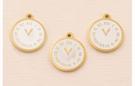 Colgante Reloj Acero 316L 10*10mm Oro Esmalte