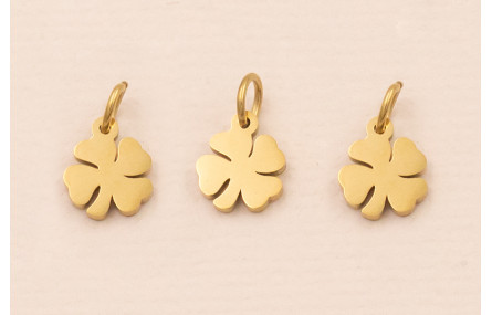 Colgante Trebol 4 hojas Acero  Inox 316L 6*6mm Oro