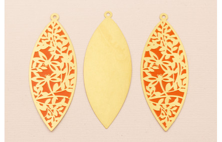 Colgante Ovalado 65*25 Dibujos Naranjas en Latón