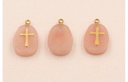 Cruz Acero Inox. Sobre pastilla de Piedra 14*11